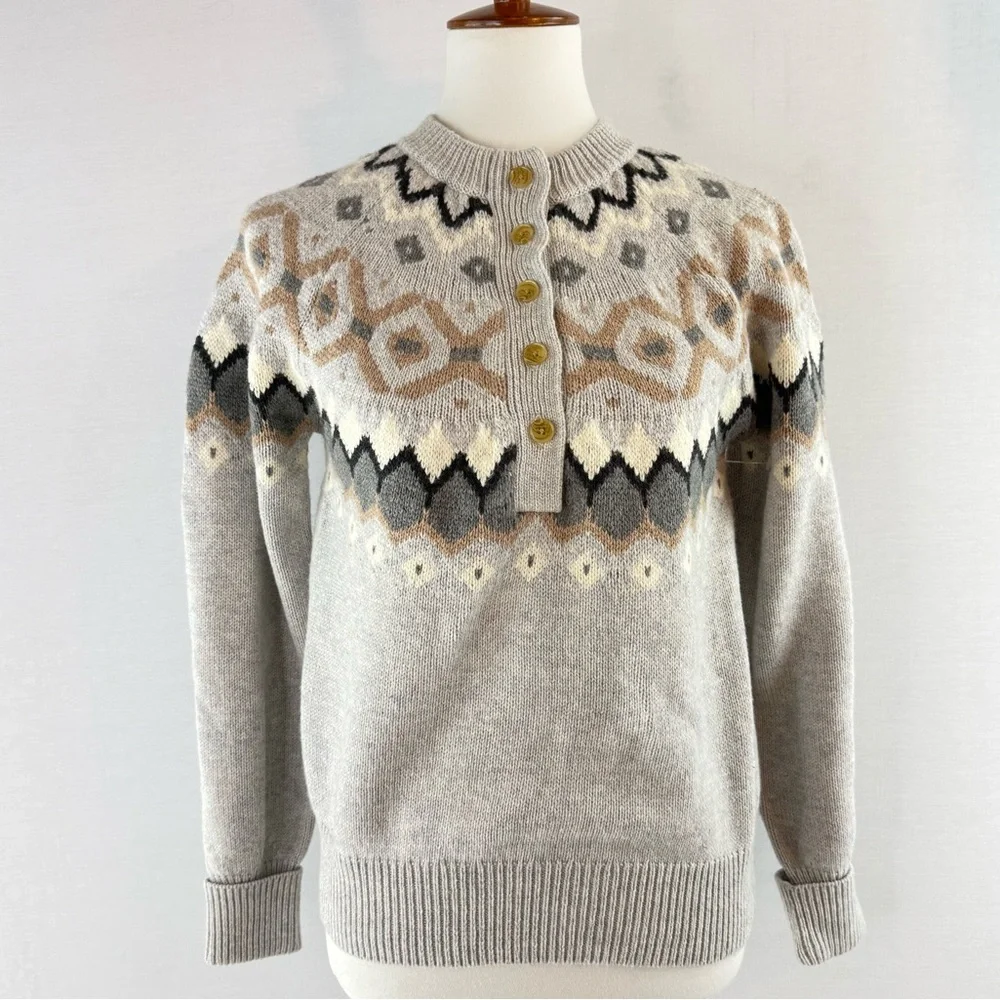 SUNDANCE Gray Cotton Merino Wool Blend Fair Isle Pattern Sample Sweater